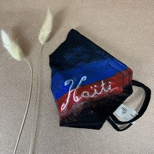 HAITI black jersey fabric custom painted 3 layer reversible face mask
